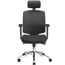 Chaise de bureau Izy - assise tissu noir - dossier maille noir - appui-tête - Non conforme ERP