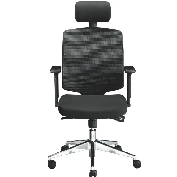 Chaise de bureau Izy - assise tissu noir - dossier maille noir - appui-tête - Non conforme ERP