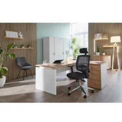 Chaise de bureau Izy - assise tissu noir - dossier maille noir - appui-tête - Non conforme ERP