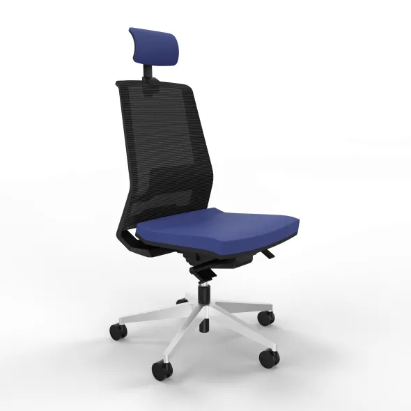 Chaise de bureau Léandre Manager - assise tissu - dossier résille - appui-tête - translation d'assise