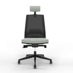 Chaise de bureau Léandre Manager - assise cuir - dossier résille - appui-tête - translation d'assise