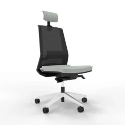 Chaise de bureau Léandre Manager - assise cuir - dossier résille - appui-tête - translation d'assise
