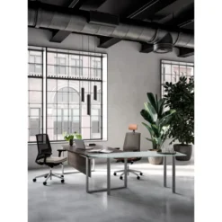 Chaise de bureau Léandre Manager - assise cuir - dossier résille - appui-tête - translation d'assise