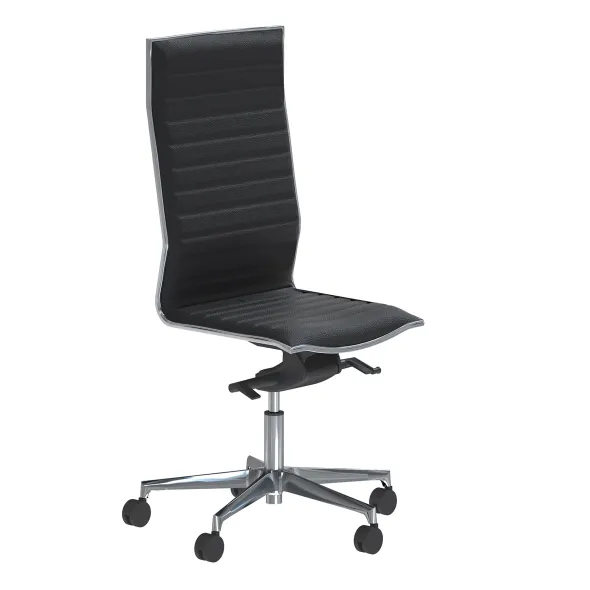 Chaise de bureau Lira - cuir - piétement aluminium poli - haut dossier