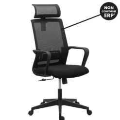 Chaise de bureau Spritz - assise tissu noir - dossier resille noir - appui-tête - Non conforme ERP
