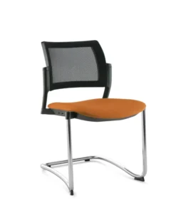 Chaise de réunion luge Kyos - assise tissu - dossier résille - piétement chrome - lot de 2