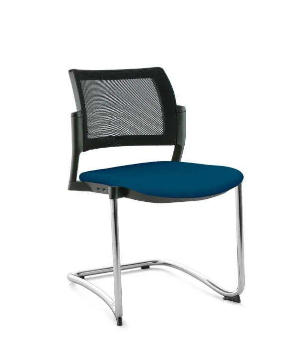 Chaise de réunion luge Kyos - assise textile enduit grainé - dossier résille - piétement chrome - lot de 2