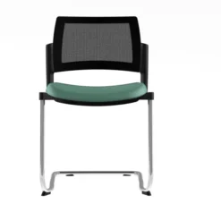 Chaise de réunion luge Kyos - assise textile enduit grainé - dossier résille - piétement chrome - lot de 2