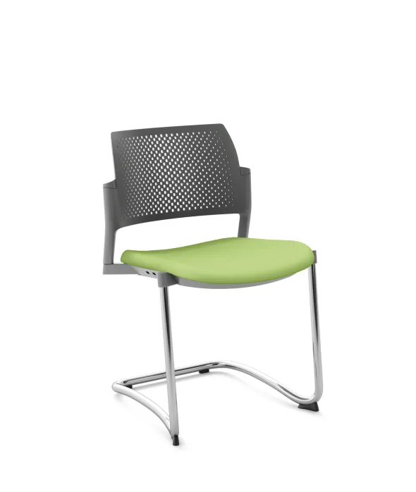 Chaise de réunion luge Kyos - assise textile enduit grainé - dossier polypropylène - piétement chrome - lot de 2
