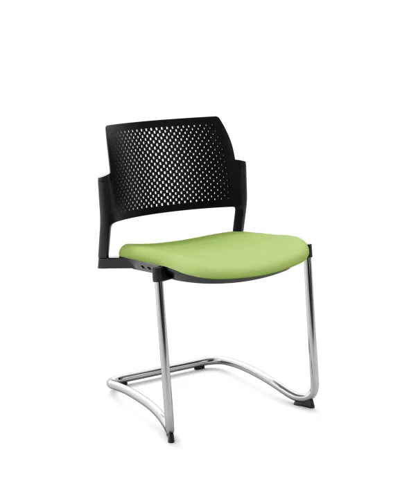 Chaise de réunion luge Kyos - assise textile enduit grainé - dossier polypropylène - piétement chrome - lot de 2