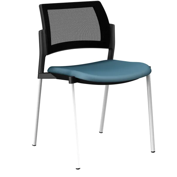 Chaise de réunion 4 pieds Kyos - assise textile enduit grainé - dossier résille - piétement époxy - lot de 2