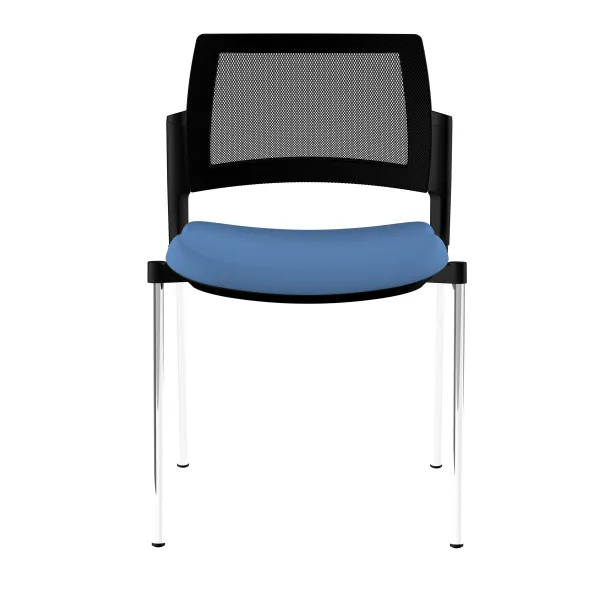 Chaise de réunion 4 pieds Kyos- assise tissu - dossier résille - piétement chrome - lot de 2