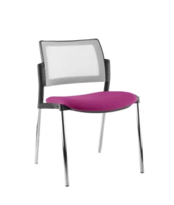 Chaise de réunion 4 pieds Kyos- assise tissu - dossier résille - piétement chrome - lot de 2