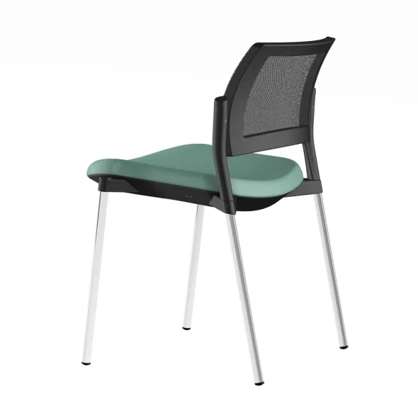 Chaise de réunion 4 pieds Kyos - assise textile enduit grainé - dossier résille - piétement chrome - lot de 2