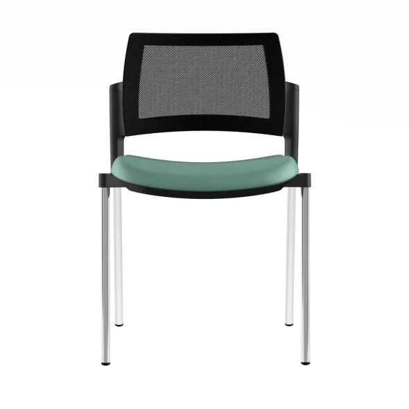 Chaise de réunion 4 pieds Kyos - assise textile enduit grainé - dossier résille - piétement chrome - lot de 2