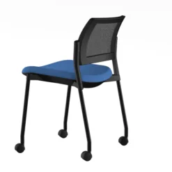 Chaise de réunion 4 pieds sur roulettes Kyos - assise tissu - dossier résille - piétement époxy - lot de 2