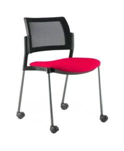 Chaise de réunion 4 pieds sur roulettes Kyos - assise tissu - dossier résille - piétement époxy - lot de 2