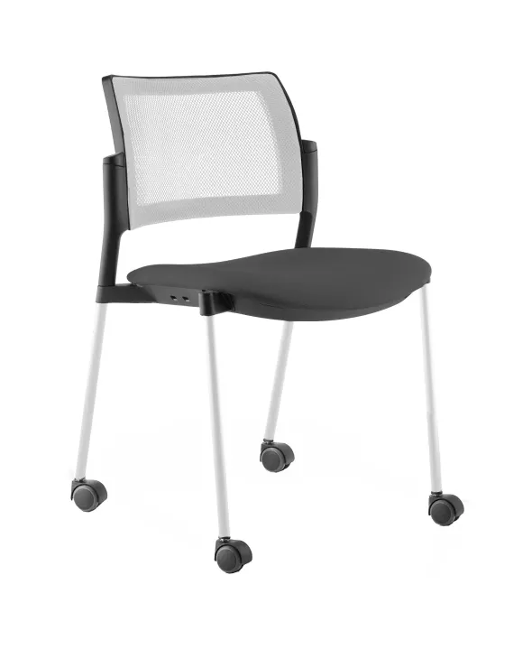 Chaise de réunion 4 pieds sur roulettes Kyos - assise tissu - dossier résille - piétement époxy - lot de 2