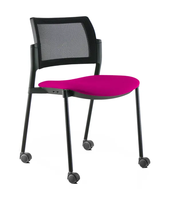 Chaise de réunion 4 pieds sur roulettes Kyos - assise tissu - dossier résille - piétement époxy - lot de 2