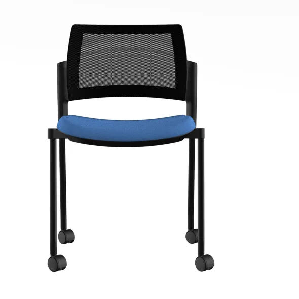 Chaise de réunion 4 pieds sur roulettes Kyos - assise tissu - dossier résille - piétement époxy - lot de 2