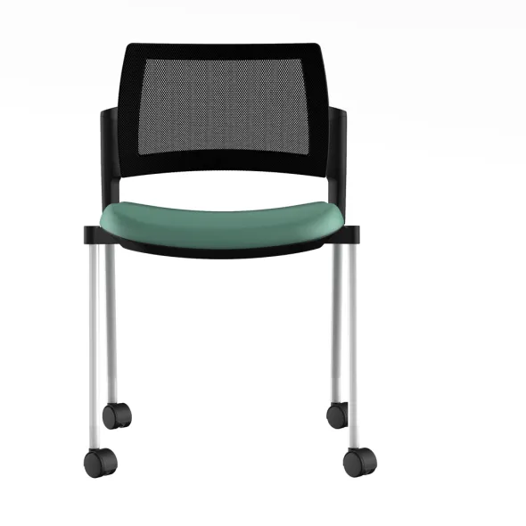 Chaise de réunion 4 pieds sur roulettes Kyos - textile enduit grainé - dossier résille piétement époxy lot