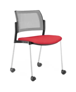 Chaise de réunion 4 pieds sur roulettes Kyos - textile enduit grainé - dossier résille piétement époxy lot