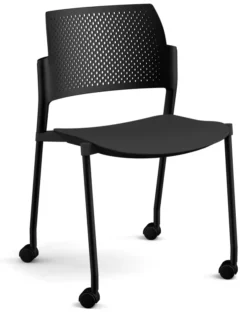 Chaise de réunion 4 pieds sur roulettes Kyos - polypropylène - piétement époxy - lot de 2