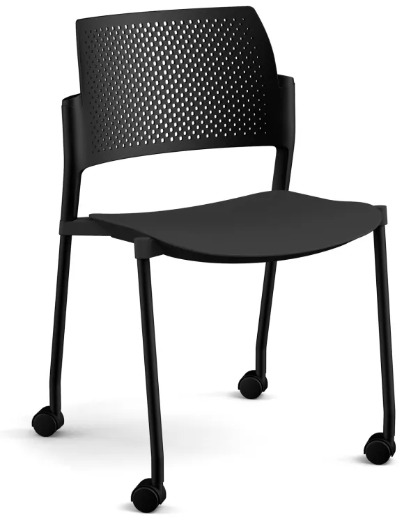 Chaise de réunion 4 pieds sur roulettes Kyos - polypropylène - piétement époxy - lot de 2