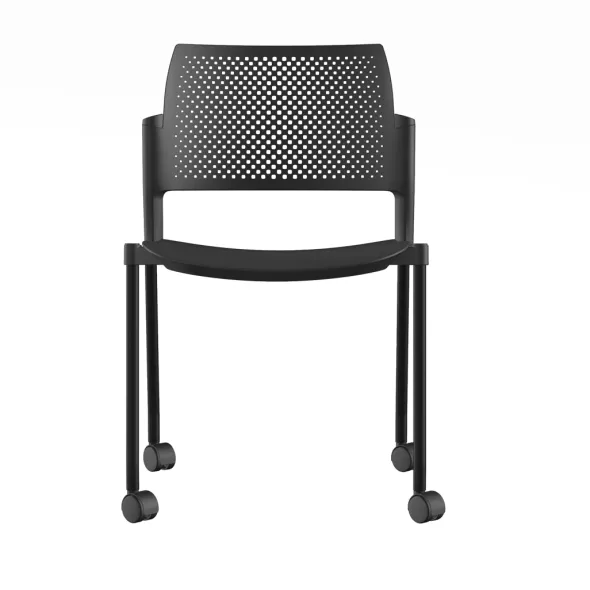 Chaise de réunion 4 pieds sur roulettes Kyos - polypropylène - piétement époxy - lot de 2