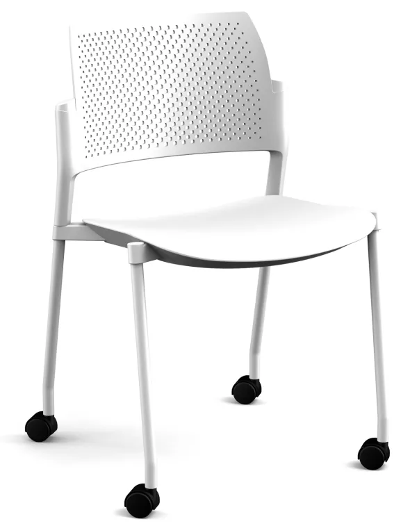 Chaise de réunion 4 pieds sur roulettes Kyos - polypropylène - piétement époxy - lot de 2