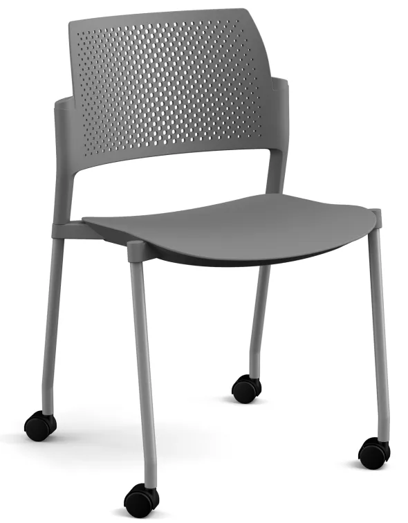 Chaise de réunion 4 pieds sur roulettes Kyos - polypropylène - piétement époxy - lot de 2