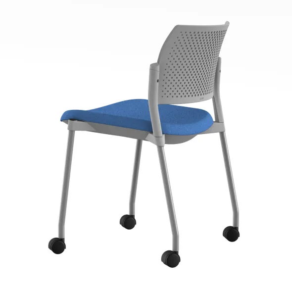 Chaise de réunion 4 pieds sur roulettes Kyos - assise tissu - dossier polypropylène - piétement époxy - lot de 2