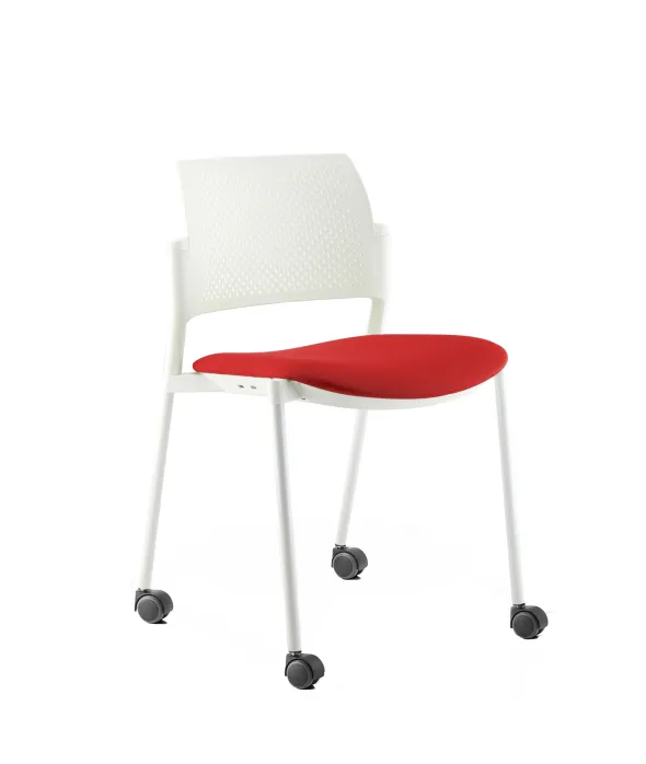 Chaise de réunion 4 pieds sur roulettes Kyos - assise tissu - dossier polypropylène - piétement époxy - lot de 2