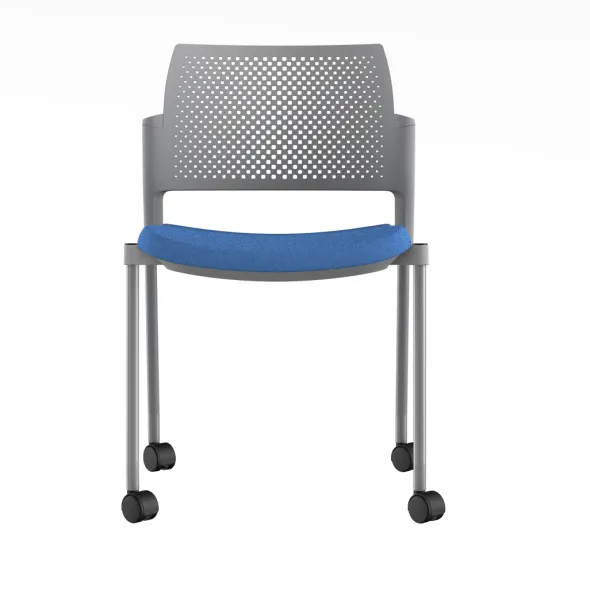 Chaise de réunion 4 pieds sur roulettes Kyos - assise tissu - dossier polypropylène - piétement époxy - lot de 2