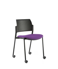 Chaise de réunion 4 pieds sur roulettes Kyos - assise tissu - dossier polypropylène - piétement époxy - lot de 2
