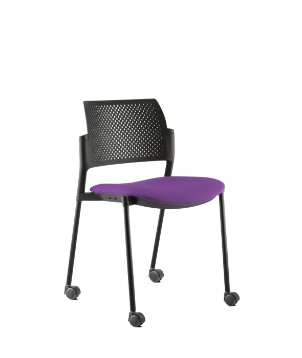 Chaise de réunion 4 pieds sur roulettes Kyos - assise tissu - dossier polypropylène - piétement époxy - lot de 2