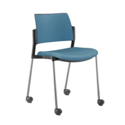 Chaise de réunion 4 pieds sur roulettes Kyos - textile enduit grainé - piétement époxy - lot de 2