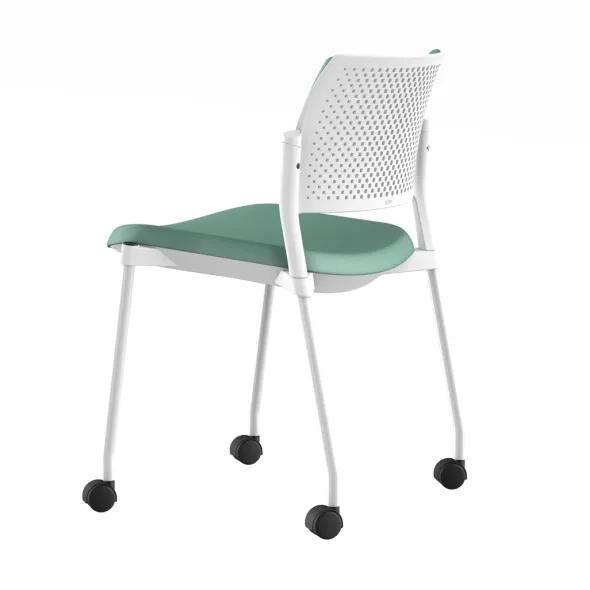 Chaise de réunion 4 pieds sur roulettes Kyos - textile enduit grainé - piétement époxy - lot de 2