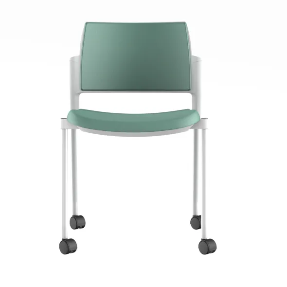Chaise de réunion 4 pieds sur roulettes Kyos - textile enduit grainé - piétement époxy - lot de 2