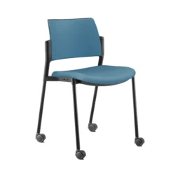 Chaise de réunion 4 pieds sur roulettes Kyos - textile enduit grainé - piétement époxy -