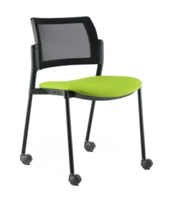 Chaise de réunion 4 pieds sur roulettes Kyos - assise tissu - dossier résille - piétement époxy -