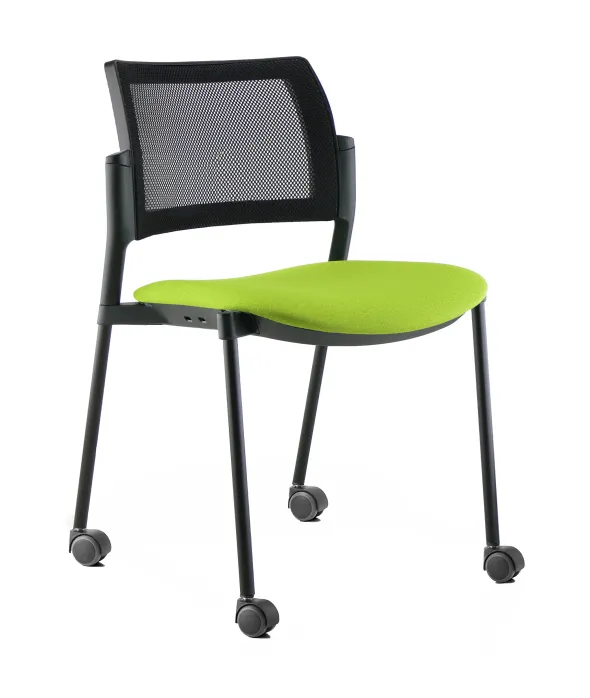 Chaise de réunion 4 pieds sur roulettes Kyos - assise tissu - dossier résille - piétement époxy -