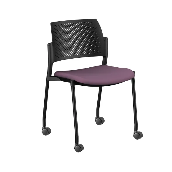 Chaise de réunion 4 pieds sur roulettes Kyos - assise textile enduit grainé - dossier polypropylène -
