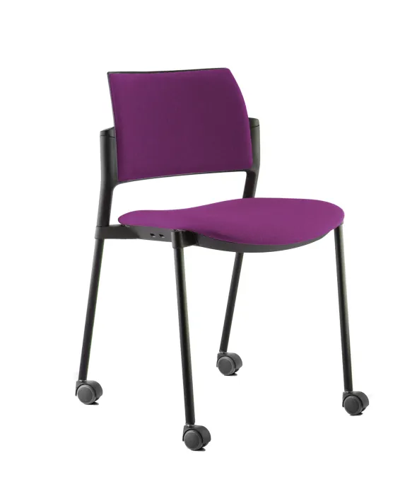 Chaise de réunion 4 pieds sur roulettes Kyos - tissu - piétement époxy - roulettes sol dur - lot de 2 -