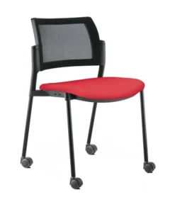 Chaise de réunion 4 pieds sur roulettes Kyos - textile enduit grainé - dossier résille - pièrement