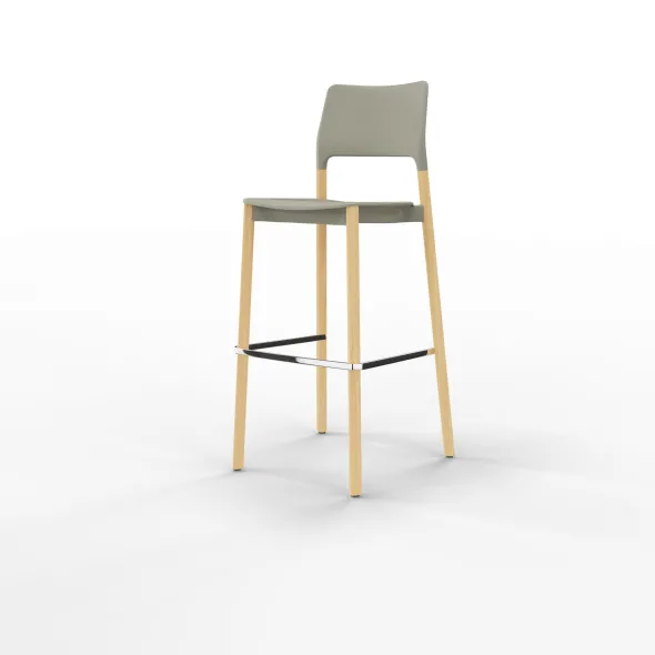 Chaise haute 4 pieds Arn - assise et dossier séparés - polypropylène - piétement bois
