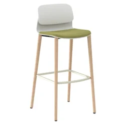 Chaise haute 4 pieds bois Klik - assise tissu - dossier polypropylène -hauteur d'assise 77,5 cm