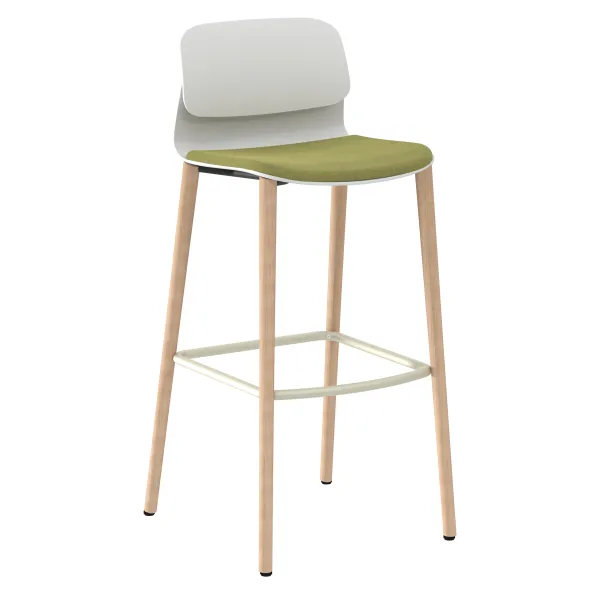 Chaise haute 4 pieds bois Klik - assise tissu - dossier polypropylène -hauteur d'assise 77,5 cm