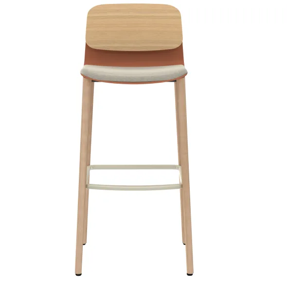 Chaise haute 4 pieds bois Klik - assise tissu - dossier chêne - hauteur d'assise 77,5 cm