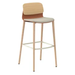 Chaise haute 4 pieds bois Klik - assise tissu - dossier chêne - hauteur d'assise 77,5 cm